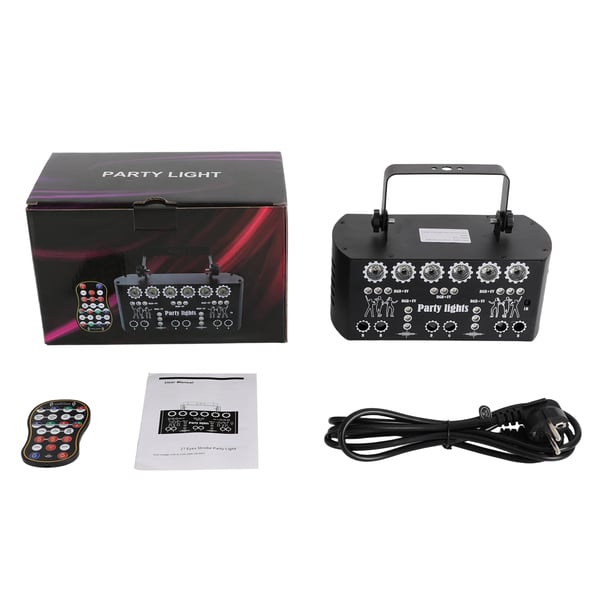 DJ Diskolys - LED Scenelys - Med 27 Linser - RGB + UV - DMX & Fjernbetjening - AC 220 V - CE - Sort