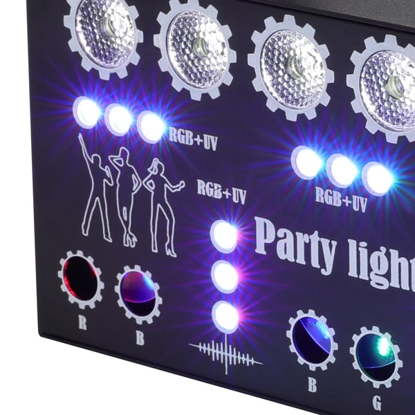 DJ Diskolys - LED Scenelys - Med 27 Linser - RGB + UV - DMX & Fjernbetjening - AC 220 V - CE - Sort