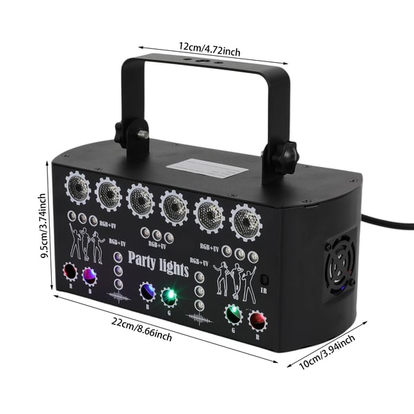 DJ Diskolys - LED Scenelys - Med 27 Linser - RGB + UV - DMX & Fjernbetjening - AC 220 V - CE - Sort