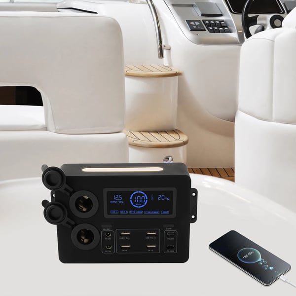 Strømfordelingsboks til autocamper - Mini elfordelingspanel 12V DC - USB- & PD-udgange - 50A hurtigtilslutning - ABS-plast - 17×5,75×12 cm - Sort