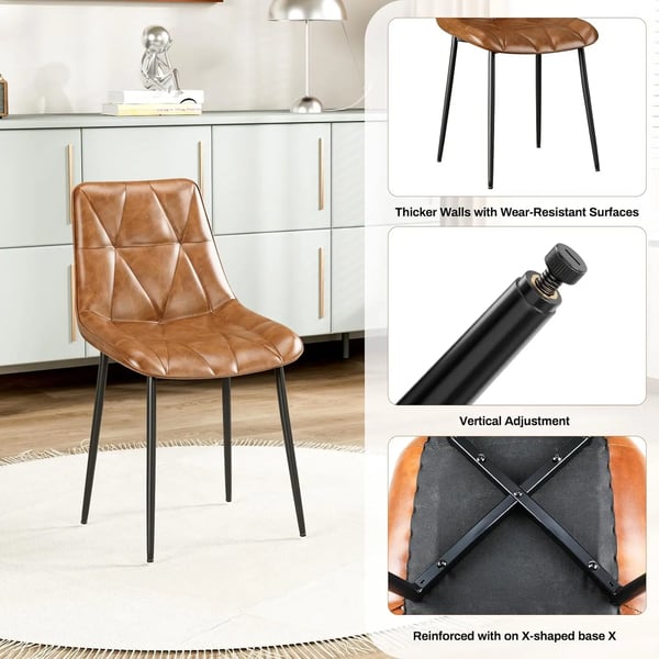 Spisestuestole - 2-pak - PU-læder, polstrede - Ergonomiske - Armløse - Ringhåndtag på ryg - 81x57x50 cm - Brun