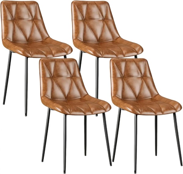 Matstolar - 4-pack - PU-läder - Ergonomisk rygg - Ringhandtag - Armlösa - 81x57x50 cm - Brun