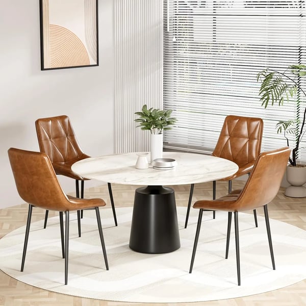 Ruokapöydän tuolit - 4 kpl - PU-nahka - Ergonominen selkänoja - Rengaskahva - Ilman käsinojia - 81x57x50 cm - Ruskea