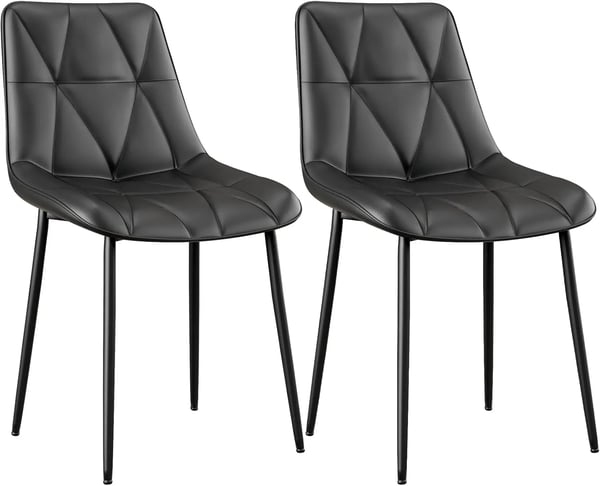 Ruokatuolit/Keittiön tuolit - 2 kpl setti - PU-nahkaverhoilu - Ergonominen - Pehmustettu - Käsinojaton - Rengasvedin selkänojassa - Moderni - Musta