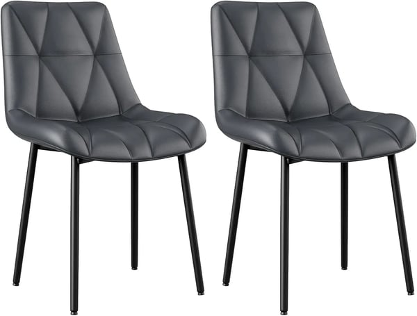Matstolar 2-pack - Köksstolar - PU-läderklädsel - Ringhandtag på ryggstöd - Armlösa - Ergonomisk sits - 81x57x50 cm - Grå