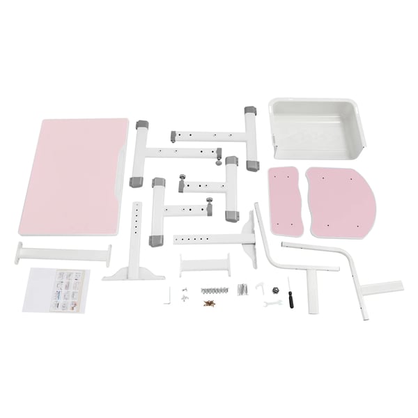 Lasten kirjoituspöytä tuolilla - Opiskelupöytä - Pöytälevy 70×50 cm - Korkeussäädettävä tuoli 36–42 cm - Max 300 kg - Vaaleanpunainen/valkoinen