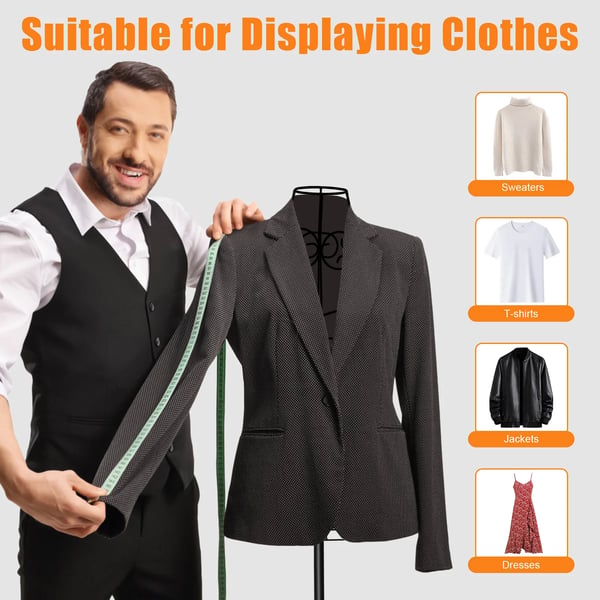 Mannequin Dame - Overkrop i Jerntråd - Justerbar Højde 140–160 cm - Skulderbredde 32 cm - Vintage Stativ - Brun