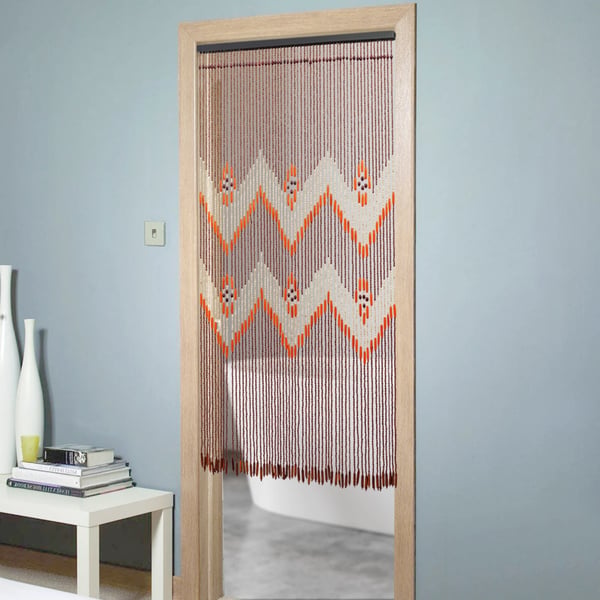Dørforhæng snorgardin - Perlegardin - 0,9×1,3 m - 60 snore, 1 panel - Høj afskærmning 70–90% - Bambus & træ - Kaffebrun