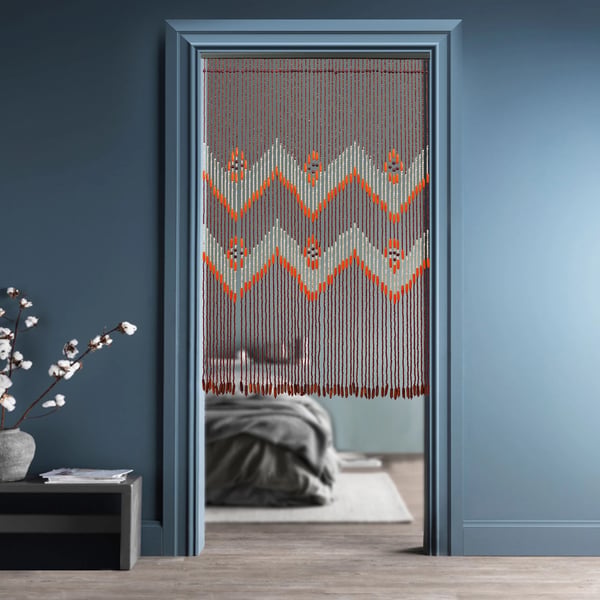 Dørforhæng snorgardin - Perlegardin - 0,9×1,3 m - 60 snore, 1 panel - Høj afskærmning 70–90% - Bambus & træ - Kaffebrun