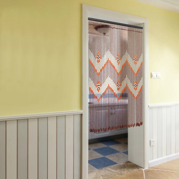 Dørforhæng snorgardin - Perlegardin - 0,9×1,3 m - 60 snore, 1 panel - Høj afskærmning 70–90% - Bambus & træ - Kaffebrun