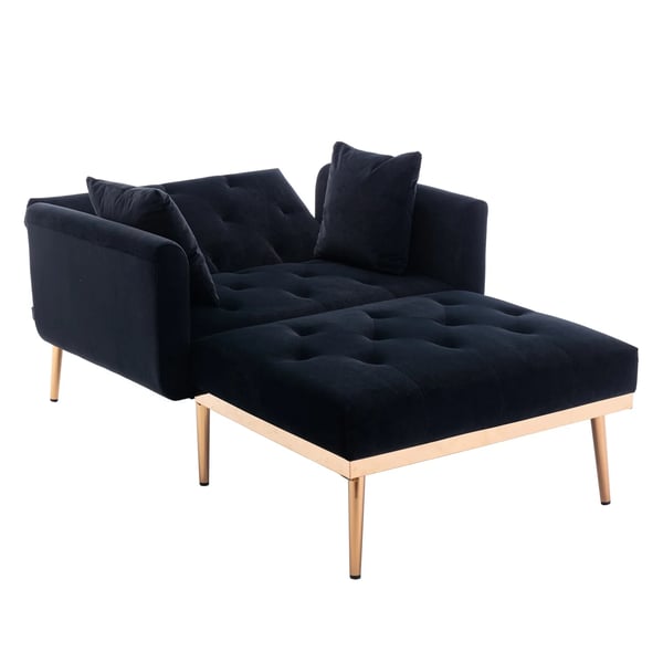 Sofa - Sovesofa 2-personers - Sammenklappelig - Justerbart Ryglæn - Fløjl - 165×90×77 cm - Træramme - Mørkeblå