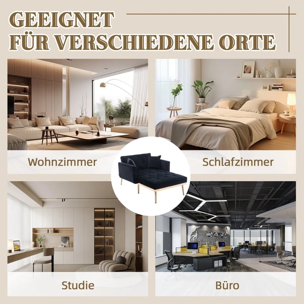 Soffa - Bäddsoffa 2-sits - Fällbar - Justerbart Ryggstöd - Sammet - 165×90×77 cm - Träram - Djupblå