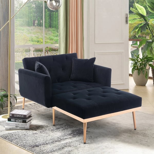 Soffa - Bäddsoffa 2-sits - Fällbar - Justerbart Ryggstöd - Sammet - 165×90×77 cm - Träram - Djupblå