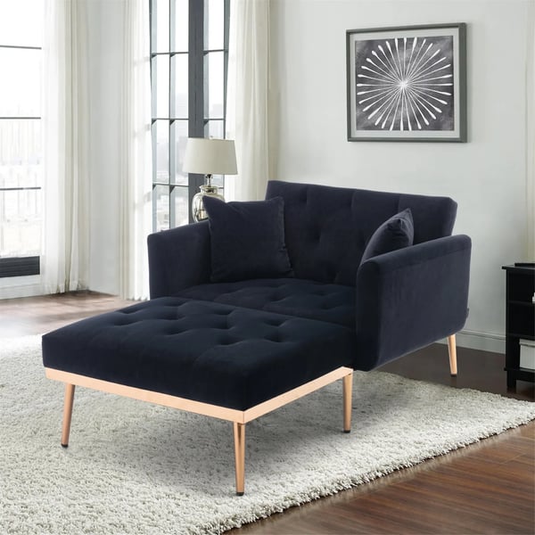 Soffa - Bäddsoffa 2-sits - Fällbar - Justerbart Ryggstöd - Sammet - 165×90×77 cm - Träram - Djupblå