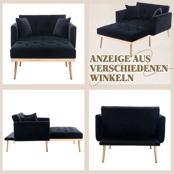Soffa - Bäddsoffa 2-sits - Fällbar - Justerbart Ryggstöd - Sammet - 165×90×77 cm - Träram - Djupblå