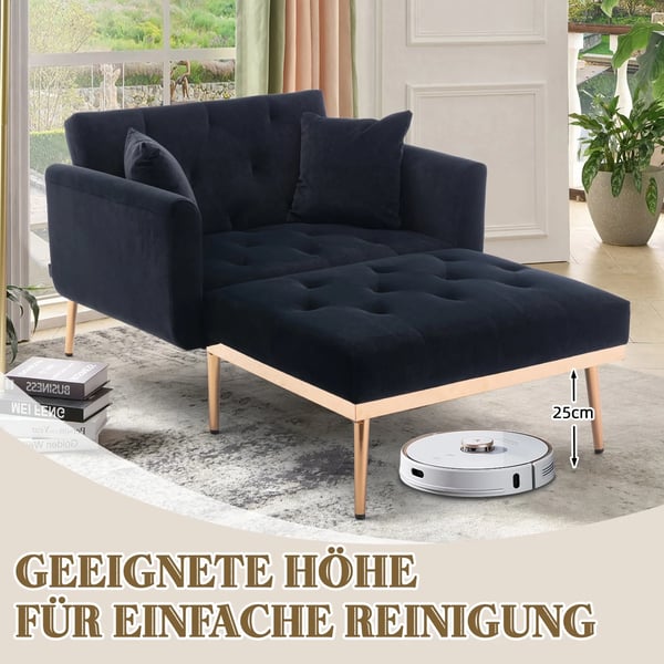 Soffa - Bäddsoffa 2-sits - Fällbar - Justerbart Ryggstöd - Sammet - 165×90×77 cm - Träram - Djupblå
