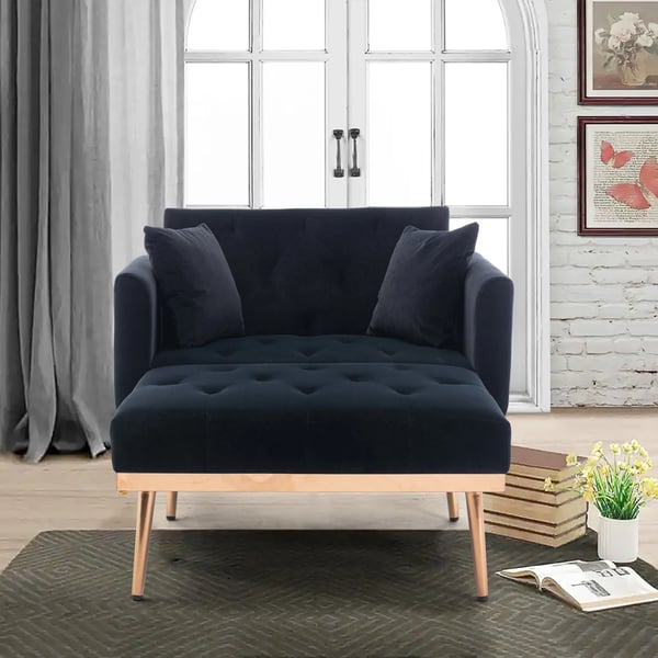 Soffa - Bäddsoffa 2-sits - Fällbar - Justerbart Ryggstöd - Sammet - 165×90×77 cm - Träram - Djupblå