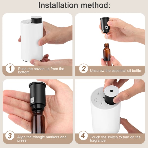 Diffuser til æteriske olier - Nebuliserende vandfri aromaterapi - Batteridrift & USB-opladning - Timer 1/2/3 t/kontinuerlig - Mini/portabel - Hvid