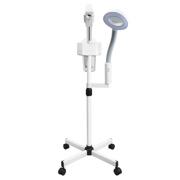 Ansigtsdamper - 2-i-1 med lup-lampe - 800 W - Nano varm tåge - UV-sterilisering - 440° justerbar arm - EU-stik - Elfenbensfarve