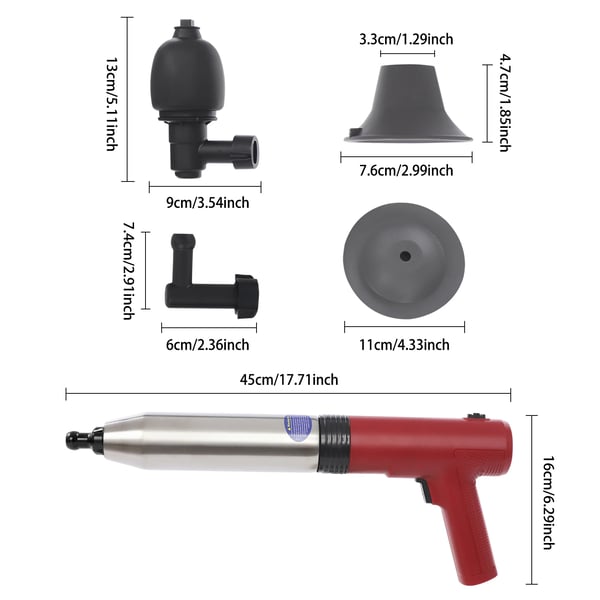 Elektrisk Afløbsrenser - Højtryks Toiletoplukker - Genopladelig 1500 mAh - 100–240 V - 45×16 cm - ABS & Rustfrit Stål - Rød