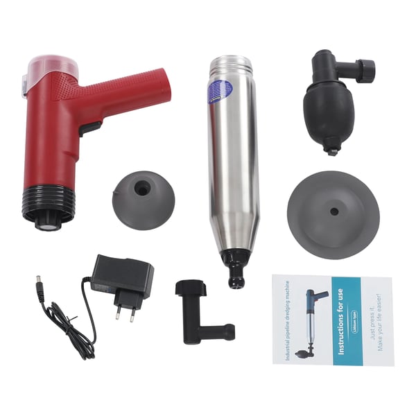 Elektrisk Afløbsrenser - Højtryks Toiletoplukker - Genopladelig 1500 mAh - 100–240 V - 45×16 cm - ABS & Rustfrit Stål - Rød