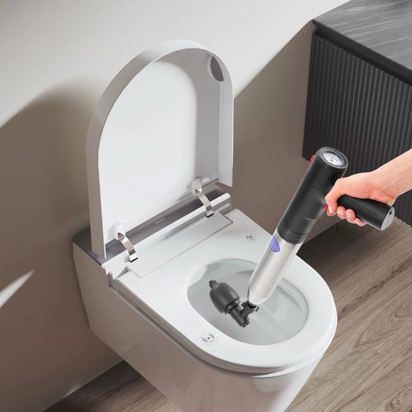 Elektrisk afløbsrenser - Toiletstempel - Højtryksluft - Genopladelig 1500 mAh - 100–240 V - 45×16 cm - ABS & rustfrit stål - Sort