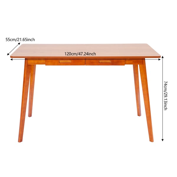 Computerskrivebord - Rektangulær model - 120×55×74 cm - 2 skuffer - Skjulte greb - MDF & gummitræ - Valnød