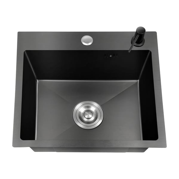 Køkkenvask i rustfrit stål - Enkeltvask - 45x40x20 cm - Rektangulær - Uden armatur - Sæbedispenser 150 ml - Sort