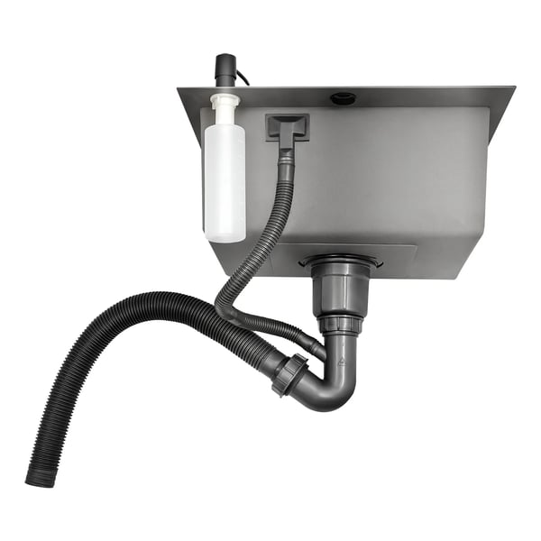 Køkkenvask i rustfrit stål - Enkeltvask - 45x40x20 cm - Rektangulær - Uden armatur - Sæbedispenser 150 ml - Sort