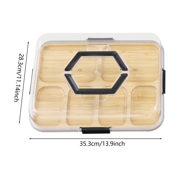 Chark- och ostbricka - Set 2 st med lock - 6 fack - Bambu & akryl - 35,3×28,3 cm - Rektangulär - Blå