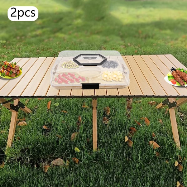 Chark- och ostbricka - Set 2 st med lock - 6 fack - Bambu & akryl - 35,3×28,3 cm - Rektangulär - Blå