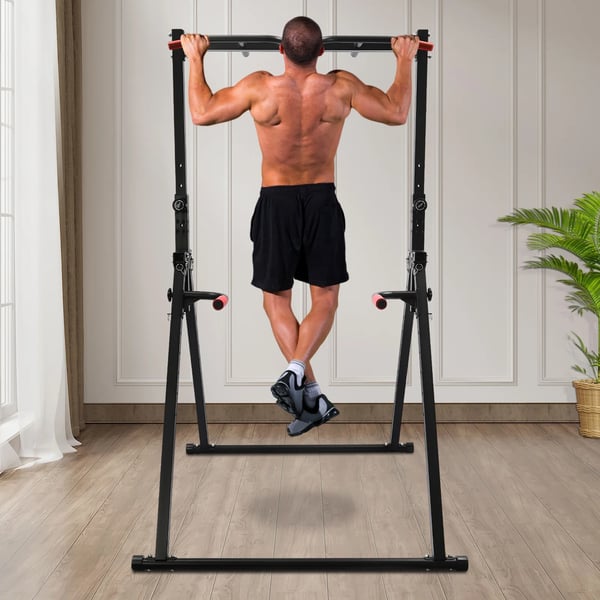 Pull-up station til hjemmet - Fritstående pull-up stativ - Justerbar højde - Trekantet ramme - 200 kg bæreevne - Talje & mave-træning - Sort
