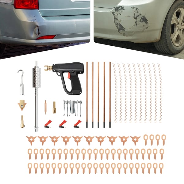 Bil bulereparationssæt - 86-dele karrosseriværktøj - Dent puller & glidehammer - Punktsvejsepistol - M16 skivekrog - Rustfrit stål/ABS - Sort