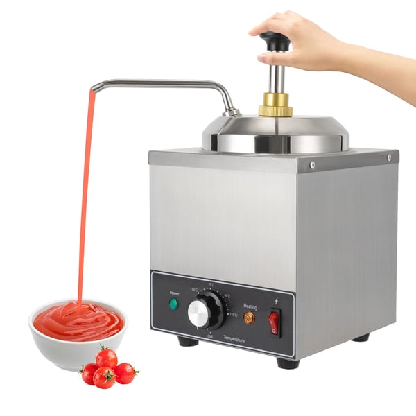 Kommerciel saucedispenser - Elektrisk enkelpumpe - Opvarmet - 2 L kapacitet - 650 W - 220 V/50 Hz - 201 rustfrit stål - Sølv