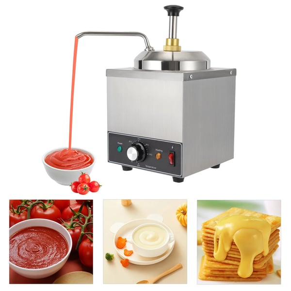 Kommerciel saucedispenser - Elektrisk enkelpumpe - Opvarmet - 2 L kapacitet - 650 W - 220 V/50 Hz - 201 rustfrit stål - Sølv