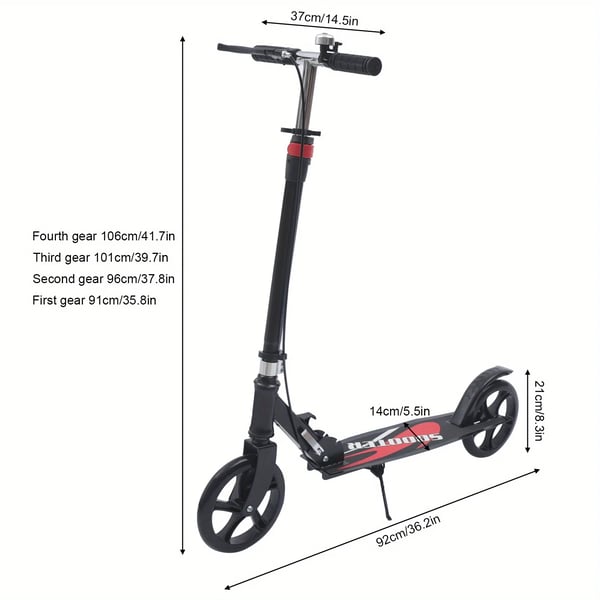 Sparkcykel - Cityscooter - Hopfällbar - Justerbar höjd - Dubbelbroms - Vuxna & barn - Förvaringsväska - Max 150 kg - Svart