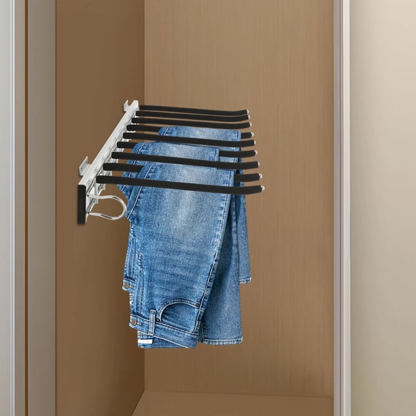 Bukseholder - Sidemonteret udtræk - 9 stænger - Flockede stænger - Venstre montering - 14–16 kg - 46×32,5 cm - Sort