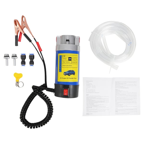 Bærbar Olieoverførselspumpe - 12V Olieudsugningspumpe - 100W Motor - Flow 1–4 L/min - Sæt 3 Slanger - Til Biler Både Traktorer