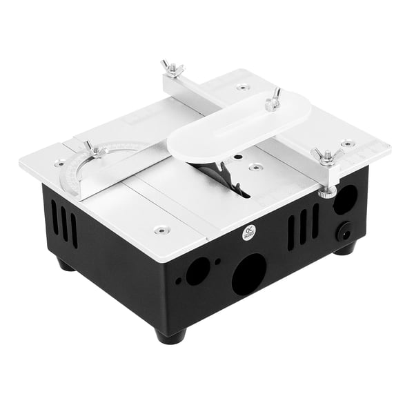 Mini pöytäsaha - Pöytämalli puulle - Teho 96 W - DC 24 V - Nopeus 5000 r/min - Moottori 775 - Leikkuusyvyys 15 mm - Adapteri 110–240 V - Musta