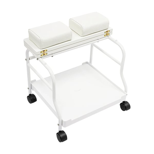 Pedikyrvagn - Salongsvagn - Med hjul - För fotbad/fotspa - 50×42×47 cm - Järn/Trä/Plast - Monteras - Vit