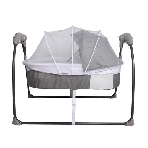 Babyseng - Elektrisk vugge - Fjernbetjening - Musik - Myggenet - 0–12 måneder - Op til 10 kg - Metalramme - Grå