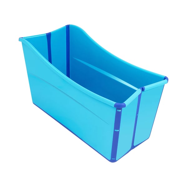 Foldbart badekar - Rektangulær gulvmodel - PP+TPE - Til børn/voksne op til 1,6 m - 90 kg - 120 °C - Sammenfoldet 10 cm - Afløbsslange 1,1 m - Blå