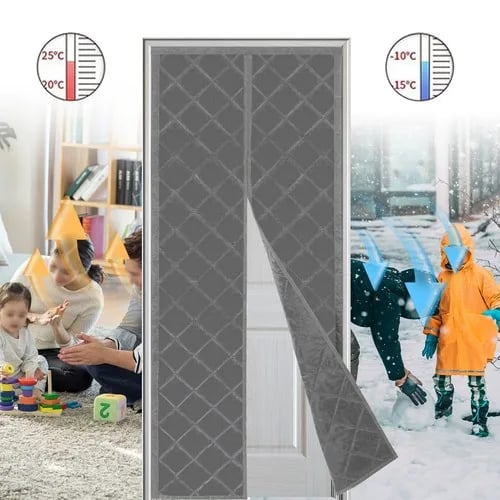 Termoforhæng til dør - Dørgardin - Magnetlukning - Vejrbestandigt - Energibesparende - 85×205 cm, passer 81×203 cm - Grå