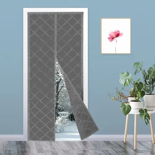 Termoforhæng til dør - Dørgardin - Magnetlukning - Vejrbestandigt - Energibesparende - 85×205 cm, passer 81×203 cm - Grå