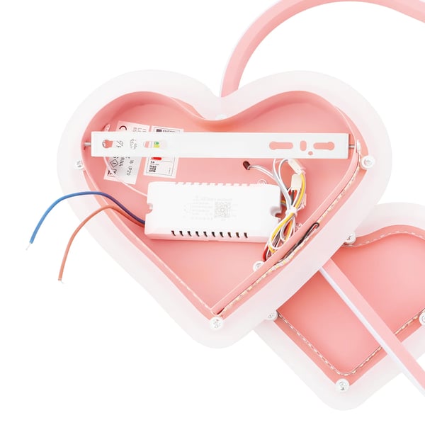 Hjerteformet LED-loftlampe - Dæmpbar, Fjernbetjening, 8–10 m², 220 V, Inkl. lyskilde, Jern og akryl - Pink
