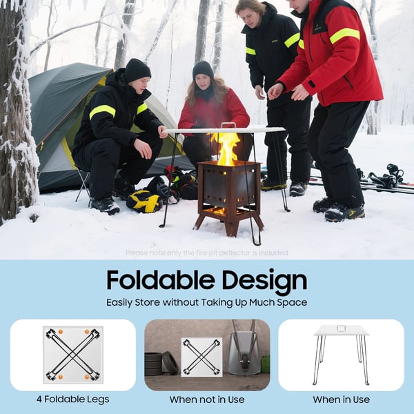 Varmereflektor til bålplads - Firkantet brænderlåg - Rustfrit stål - 61×61×61 cm - Bærehåndtag - Leder varmen ned/ud - Armygrøn