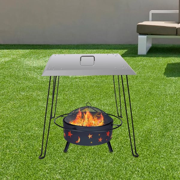 Varmereflektor til bålplads - Firkantet brænderlåg - Rustfrit stål - 61×61×61 cm - Bærehåndtag - Leder varmen ned/ud - Armygrøn