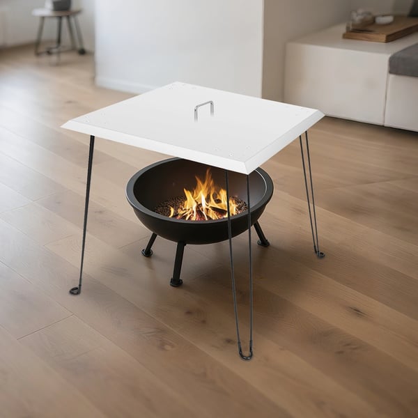 Varmereflektor til bålplads - Firkantet brænderlåg - Rustfrit stål - 61×61×61 cm - Bærehåndtag - Leder varmen ned/ud - Armygrøn