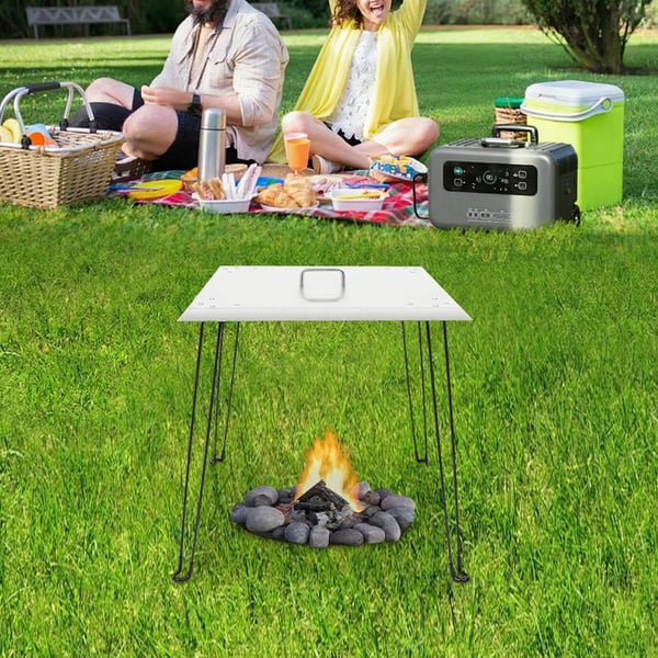 Varmereflektor til bålplads - Firkantet brænderlåg - Rustfrit stål - 61×61×61 cm - Bærehåndtag - Leder varmen ned/ud - Armygrøn