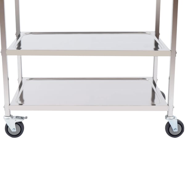 Serveringsvogn/Køkkenvogn - Rustfrit stål - 3 hylder - 20 kg pr. hylde - Hjul med bremse - Håndtag - Til køkken og kontor